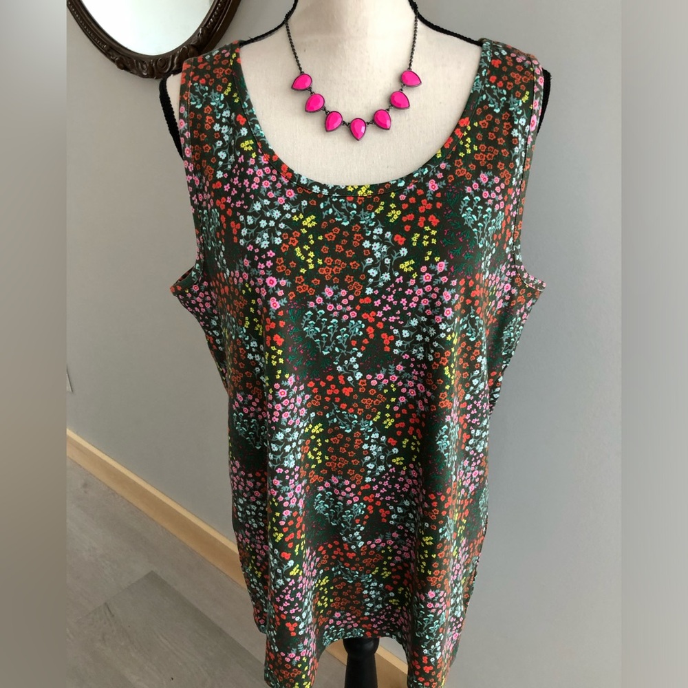 NWT Land’s End Olive Moss Floral Tank Top Size Large 14/16